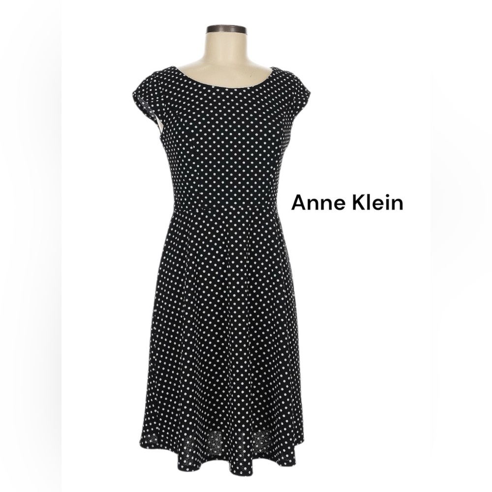 Anne Klein Navy and polka dot cap sleeve dress